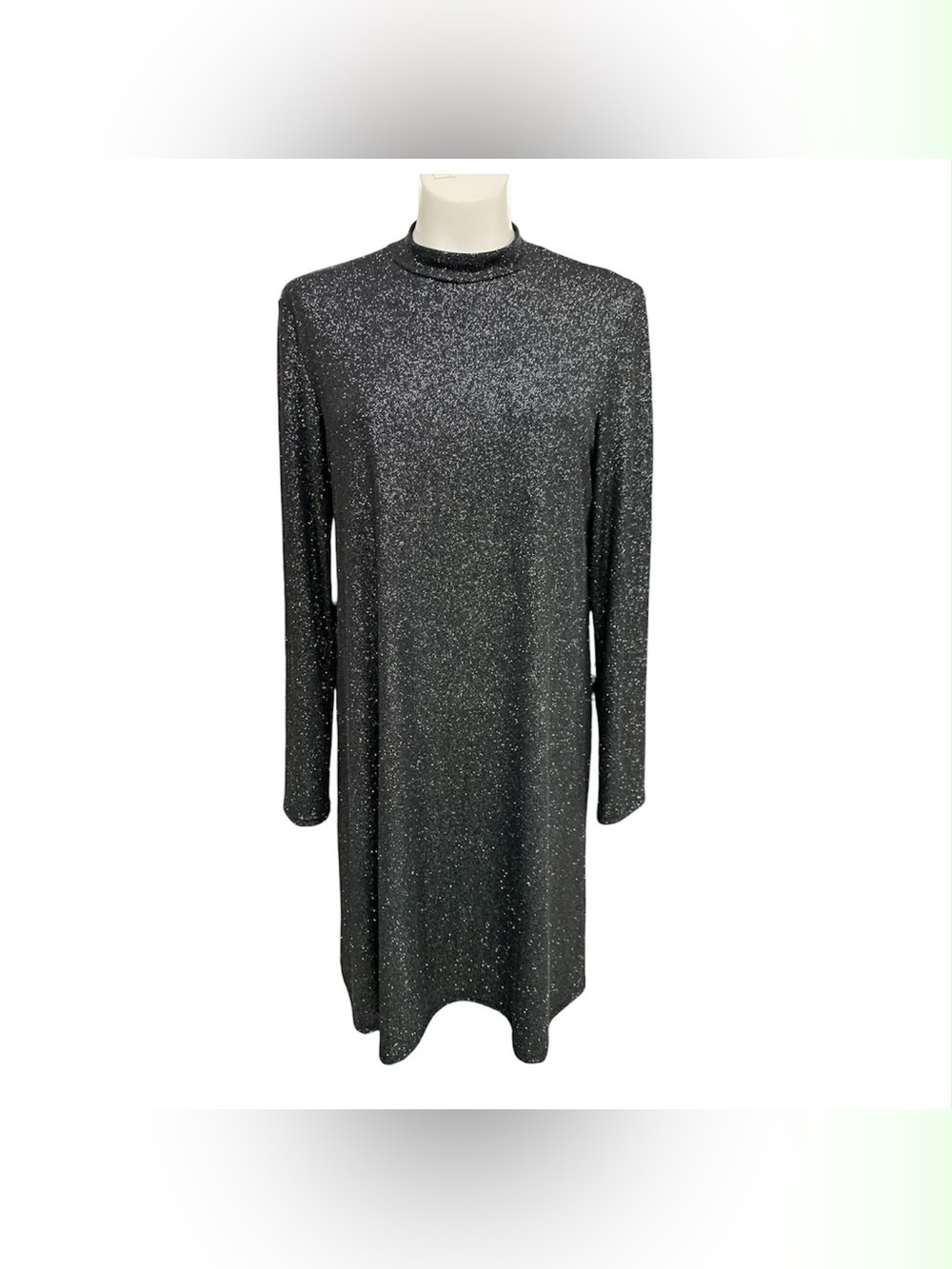 Tiana B. Glitter Long-Sleeve Shift Dress - Black Size L